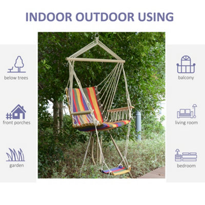 Outsunny Outdoor Hammock Hanging Rope  Footrest Armrest Yard Patio Swing Seat - 4