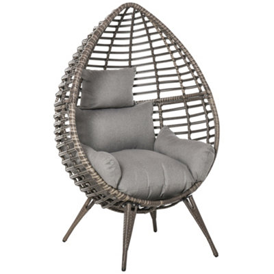Outsunny Outdoor indoor Wicker Teardrop Chair with Cushion Rattan Lounger Grey - 3