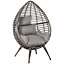 Outsunny Outdoor indoor Wicker Teardrop Chair with Cushion Rattan Lounger Grey