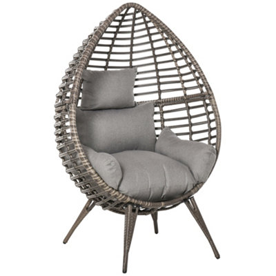 Outsunny Outdoor indoor Wicker Teardrop Chair with Cushion Rattan Lounger Grey