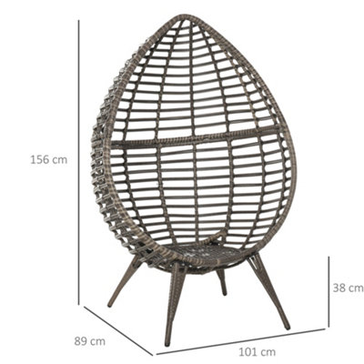 Outsunny Outdoor indoor Wicker Teardrop Chair with Cushion Rattan Lounger Grey - 1