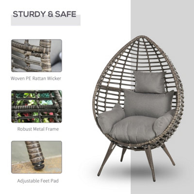 Outsunny Outdoor indoor Wicker Teardrop Chair with Cushion Rattan Lounger Grey - 6
