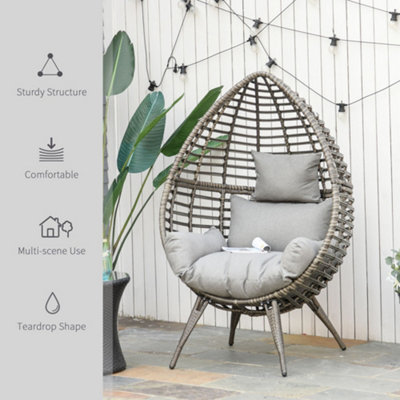 Outsunny Outdoor indoor Wicker Teardrop Chair with Cushion Rattan Lounger Grey - 4
