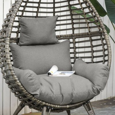 Outsunny Outdoor indoor Wicker Teardrop Chair with Cushion Rattan Lounger Grey - 9