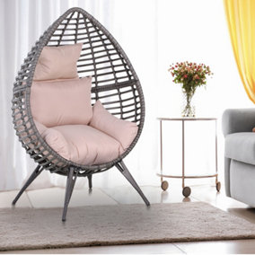 Outsunny Outdoor indoor Wicker Teardrop Chair with Cushion Rattan Lounger