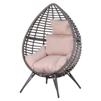Outsunny Outdoor indoor Wicker Teardrop Chair with Cushion Rattan Lounger