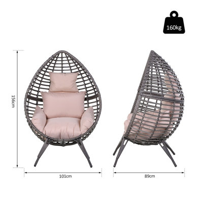 Outsunny Outdoor indoor Wicker Teardrop Chair with Cushion Rattan Lounger - 3