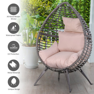 Outsunny Outdoor indoor Wicker Teardrop Chair with Cushion Rattan Lounger - 6