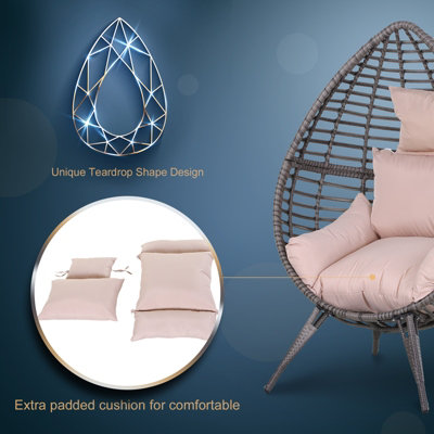 Outsunny Outdoor indoor Wicker Teardrop Chair with Cushion Rattan Lounger - 7