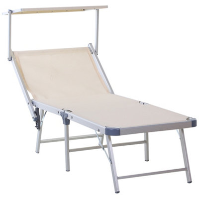 Outsunny Outdoor Lounger Fold 180 degrees Reclining Chair with Adjustable Canopy Beige