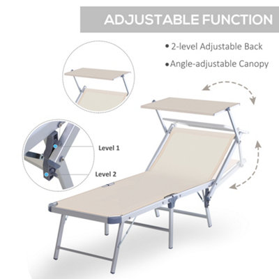 Outsunny Outdoor Lounger Fold 180 degrees Reclining Chair with Adjustable Canopy Beige - 4