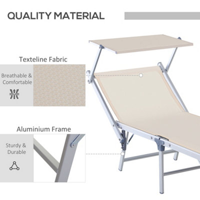 Outsunny Outdoor Lounger Fold 180 degrees Reclining Chair with Adjustable Canopy Beige - 5