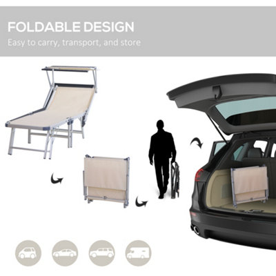 Outsunny Outdoor Lounger Fold 180 degrees Reclining Chair with Adjustable Canopy Beige - 7