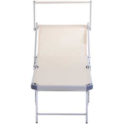 Outsunny Outdoor Lounger Fold 180 degrees Reclining Chair with Adjustable Canopy Beige - 8
