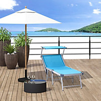 Outsunny Outdoor Lounger Fold 180 degrees Reclining Chair with Adjustable Canopy Blue