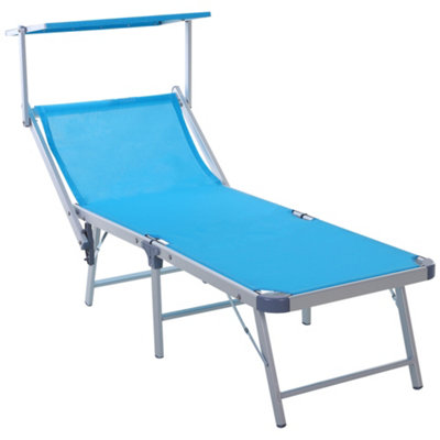Outsunny Outdoor Lounger Fold 180 degrees Reclining Chair with Adjustable Canopy Blue