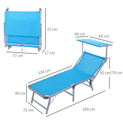 Outsunny Outdoor Lounger Fold 180 degrees Reclining Chair with Adjustable Canopy Blue - 3