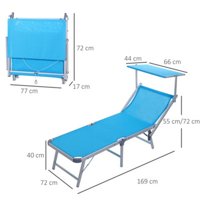 Outsunny Outdoor Lounger Fold 180 degrees Reclining Chair with Adjustable Canopy Blue