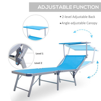 Outsunny Outdoor Lounger Fold 180 degrees Reclining Chair with Adjustable Canopy Blue - 4