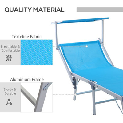 Outsunny Outdoor Lounger Fold 180 degrees Reclining Chair with Adjustable Canopy Blue - 5