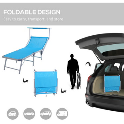 Outsunny Outdoor Lounger Fold 180 degrees Reclining Chair with Adjustable Canopy Blue - 7