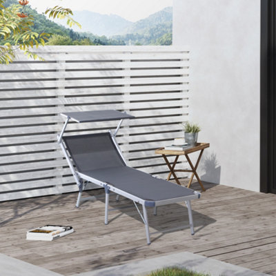 Outsunny Outdoor Lounger Fold 180 degrees Reclining Chair with Adjustable Canopy Grey