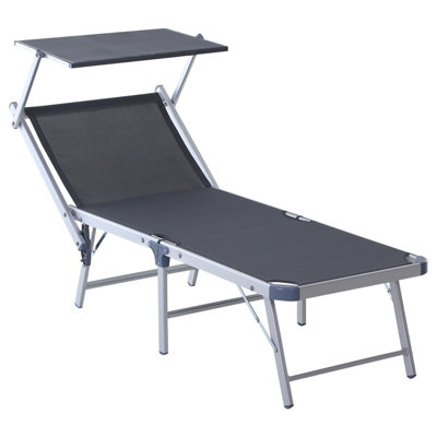 Outsunny Outdoor Lounger Fold 180 degrees Reclining Chair with Adjustable Canopy Grey