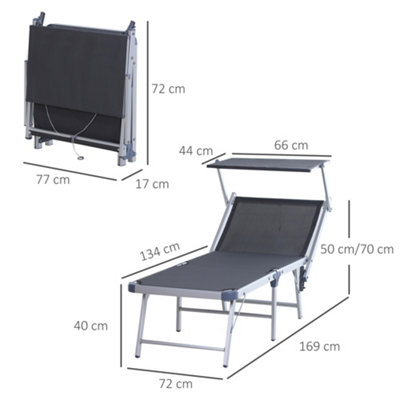 Outsunny Outdoor Lounger Fold 180 degrees Reclining Chair with Adjustable Canopy Grey - 3