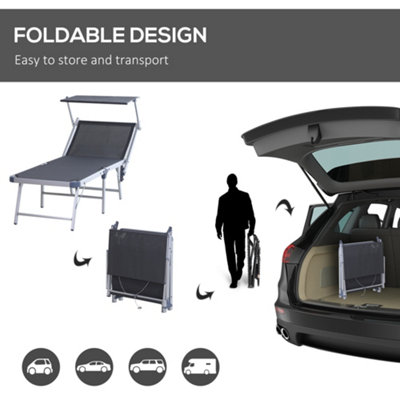 Outsunny Outdoor Lounger Fold 180 degrees Reclining Chair with Adjustable Canopy Grey - 6