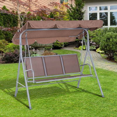 Outsunny Outdoor Mesh Swing Chair Garden Hammock Canopy Bench Lounger Seat Brown