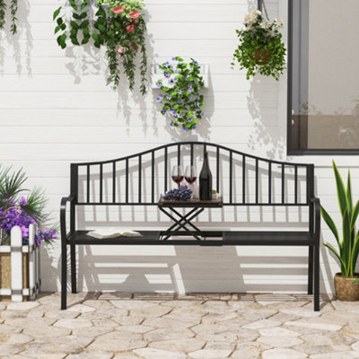 Outsunny Outdoor Metal Frame 2 Seater Bench Patio Park Garden Seating Chair