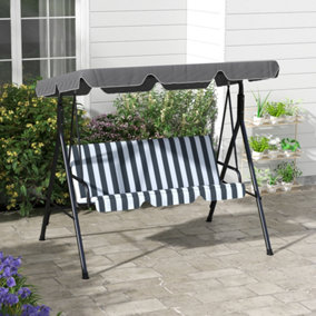 Outsunny Outdoor Metal Hammock Swing Chair 3-Seater Patio Bench Garden Grey and White