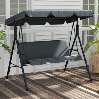 Outsunny Outdoor Metal Hammock Swing Chair 3-Seater Patio Bench Garden Grey