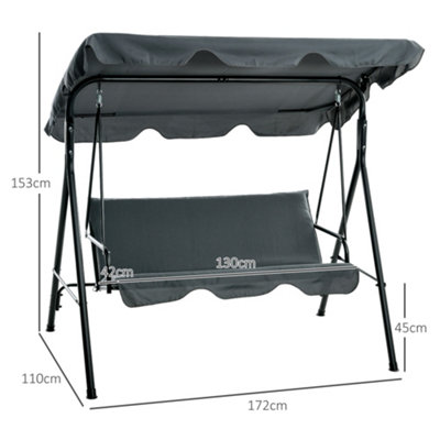 Outsunny Outdoor Metal Hammock Swing Chair 3-Seater Patio Bench Garden Grey - 3