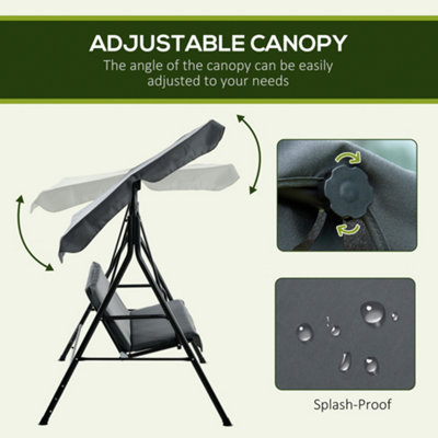 Outsunny Outdoor Metal Hammock Swing Chair 3-Seater Patio Bench Garden Grey - 4