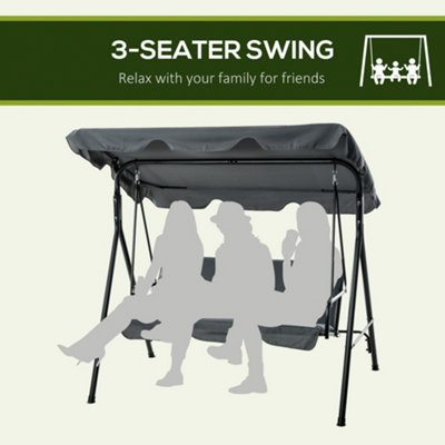 Outsunny Outdoor Metal Hammock Swing Chair 3-Seater Patio Bench Garden Grey - 6