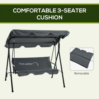Outsunny Outdoor Metal Hammock Swing Chair 3-Seater Patio Bench Garden Grey - 7
