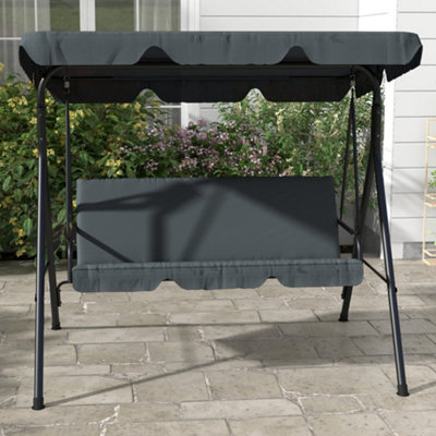 Outsunny Outdoor Metal Hammock Swing Chair 3-Seater Patio Bench Garden Grey - 8