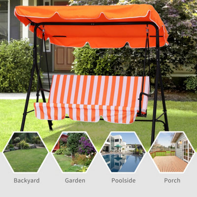 Outsunny Outdoor Metal Hammock Swing Chair 3-Seater Patio Bench Garden Orange