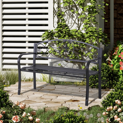 Outsunny Outdoor Patio Garden Bench Scroll Park Furniture Porch Chair Metal