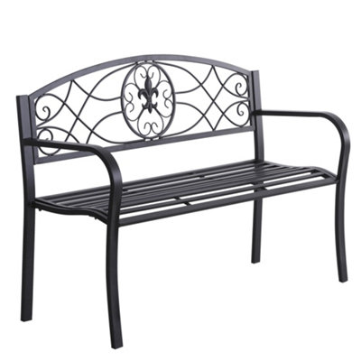 Outsunny Outdoor Patio Garden Bench Scroll Park Furniture Porch Chair Metal
