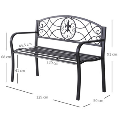 Outsunny Outdoor Patio Garden Bench Scroll Park Furniture Porch Chair Metal - 3