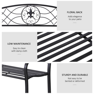 Outsunny Outdoor Patio Garden Bench Scroll Park Furniture Porch Chair Metal - 7