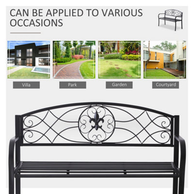 Outsunny Outdoor Patio Garden Bench Scroll Park Furniture Porch Chair Metal - 4