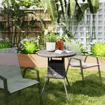 Outsunny Outdoor PE Rattan Dining Table w/ Wood-plastic Composite Top, Grey