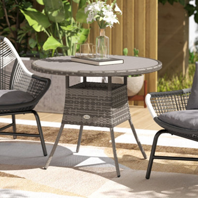 Outsunny Outdoor PE Rattan Dining Table w/ Wood-plastic Composite Top, Grey