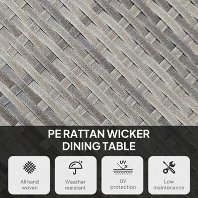 Outsunny Outdoor PE Rattan Dining Table w/ Wood-plastic Composite Top, Grey