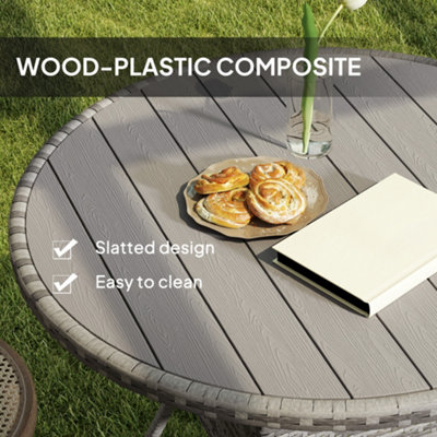 Outsunny Outdoor PE Rattan Dining Table w/ Wood-plastic Composite Top, Grey