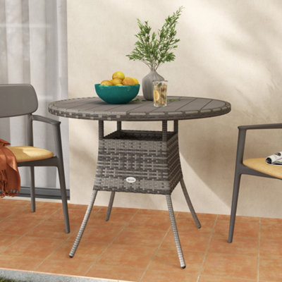 Outsunny Outdoor PE Rattan Dining Table w/ Wood-plastic Composite Top, Grey