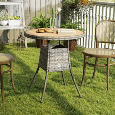 Outsunny Outdoor PE Rattan Dining Table w/ Wood-plastic Composite Top ...